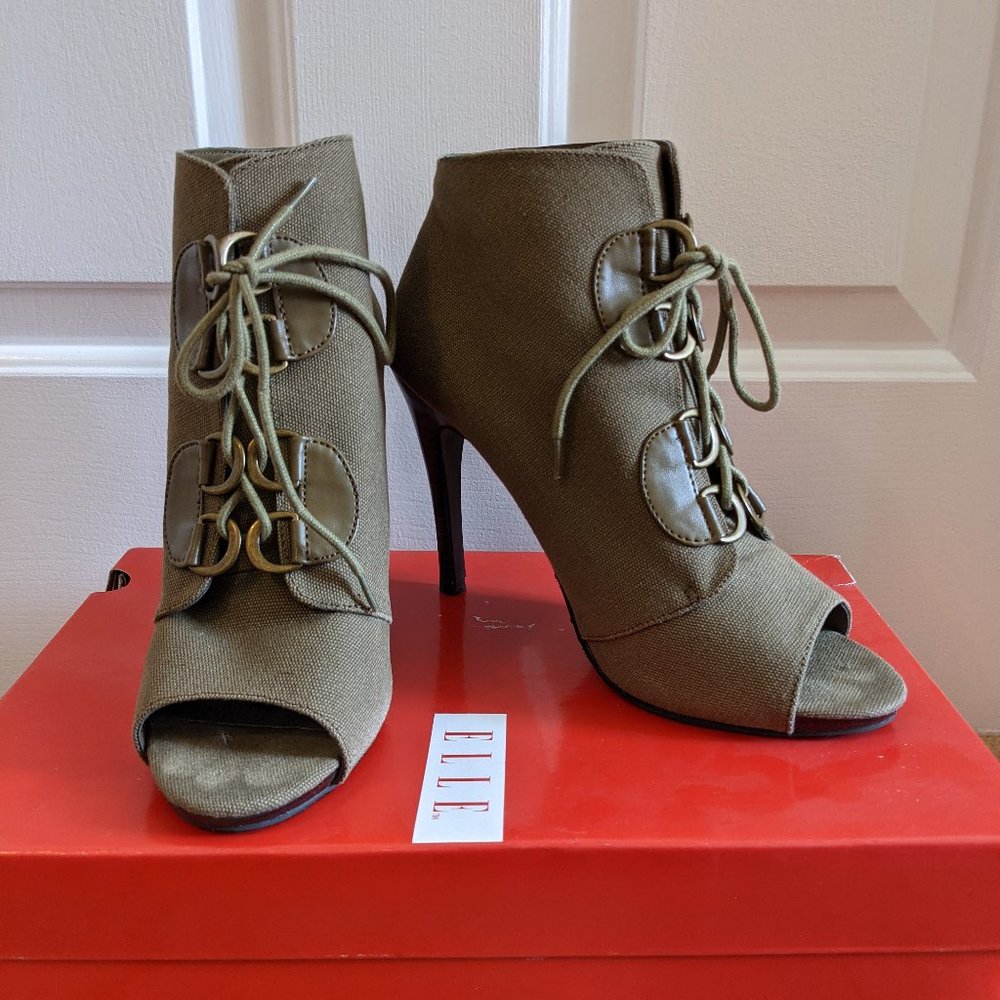 Elle Olive Green Peep Toe Booties
